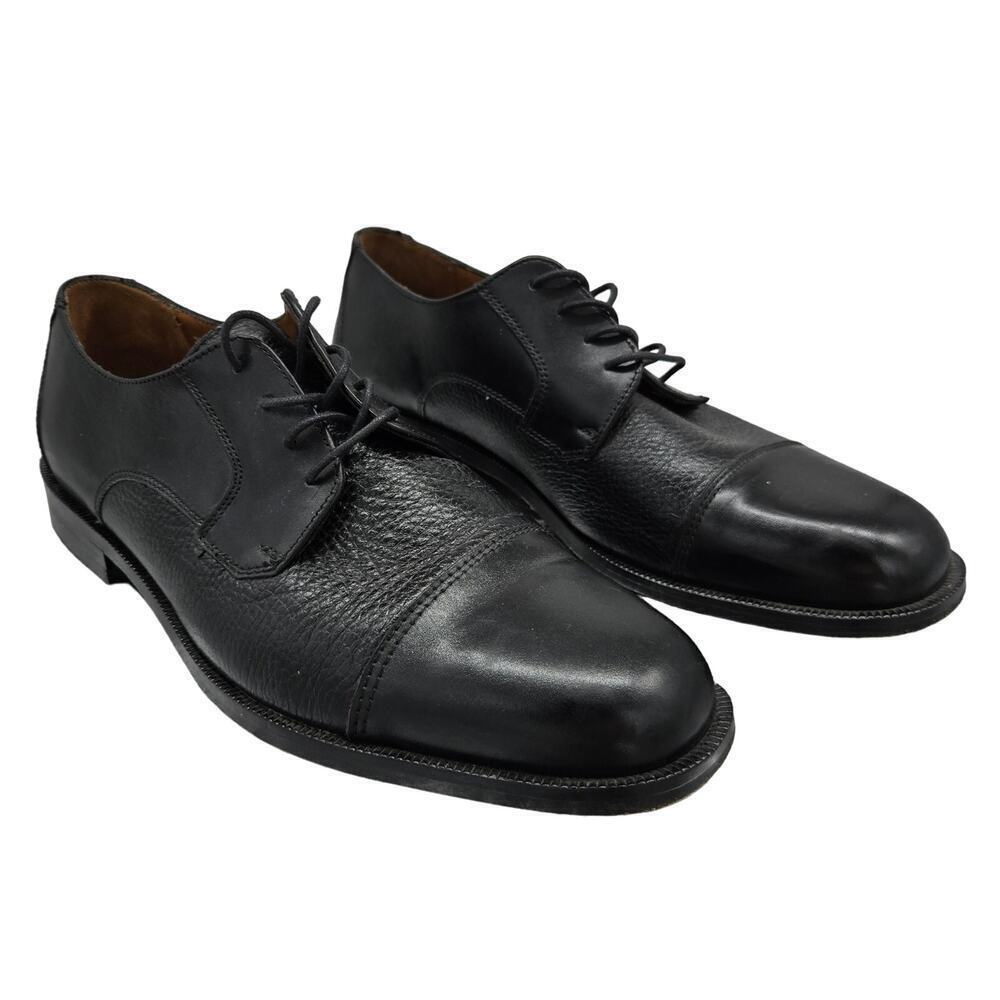 Bostonians Men's Black Leather Lace Up Cap Toe Oxfords Dress Shoes, Size 10.5 M